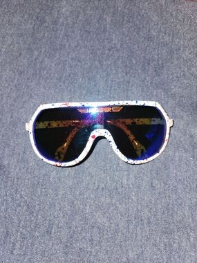 Pit Viper White Splatter Frame with Blue Mirrored Shield Sunglasses